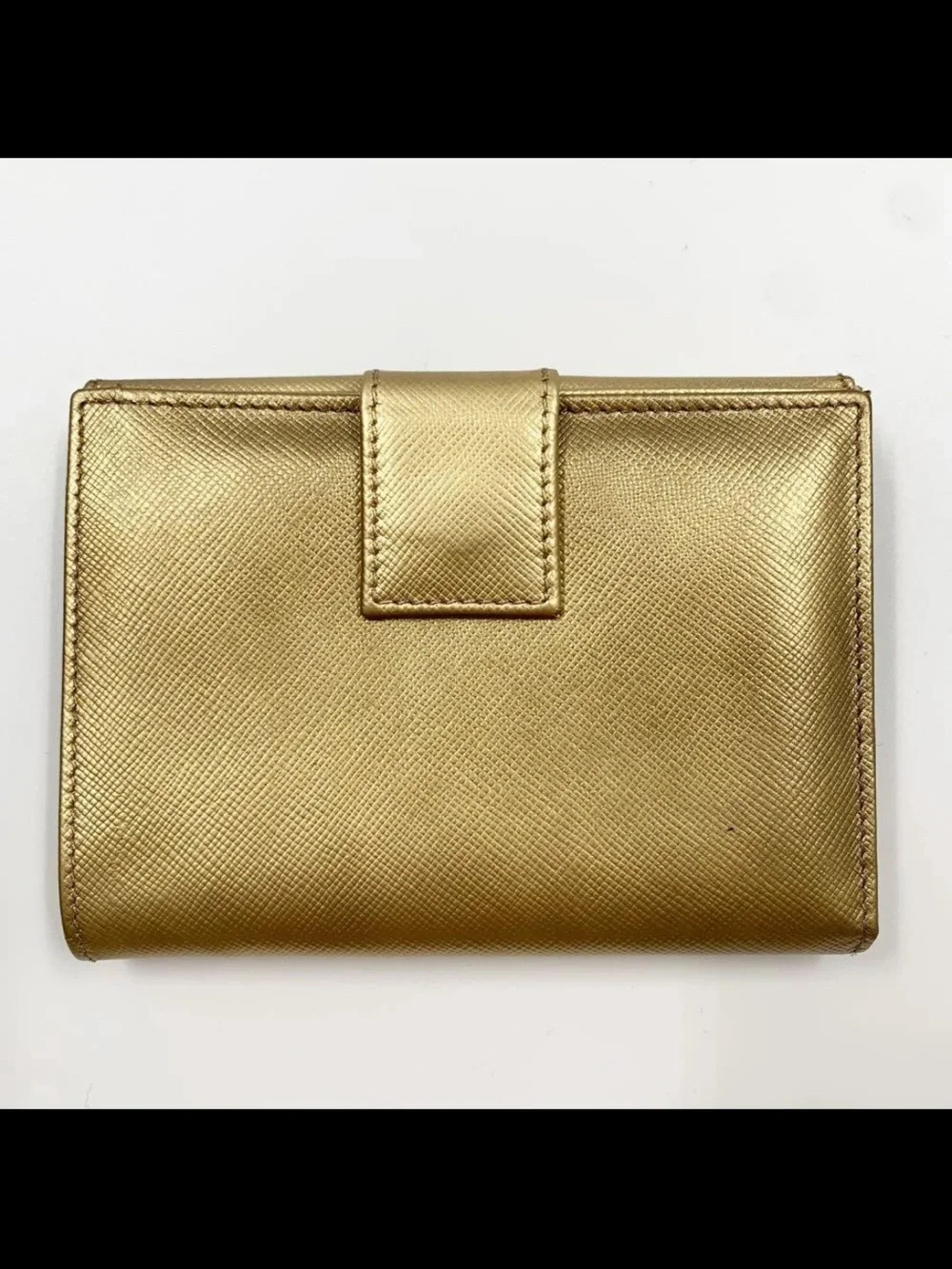 Prada Metallic Gold Saffiano Compact Wallet